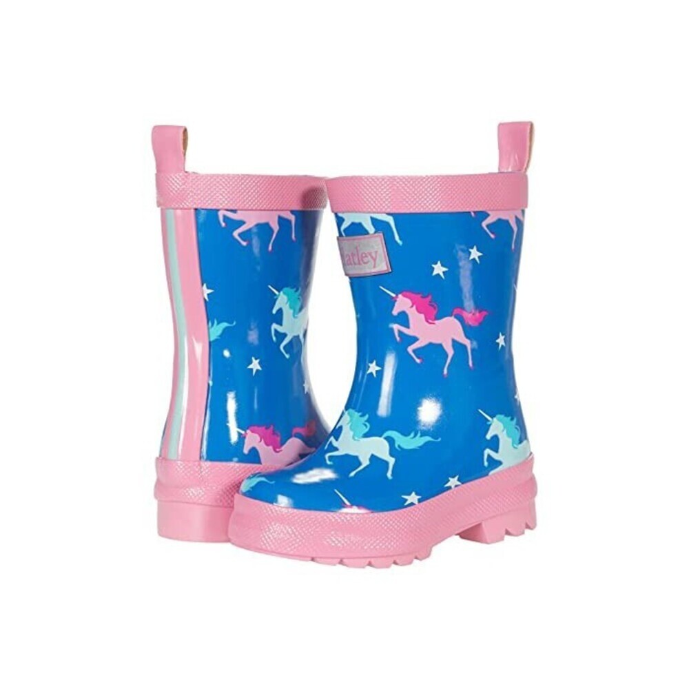 Hatley Twinkle Unicorns Kids 4 Blue Shiny Waterproof Pull On Rain Boots JOBB531